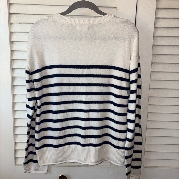 Life Is Good Striped Crewneck Sweater Small White Navy Sun Graphic - Picture 5 of 6